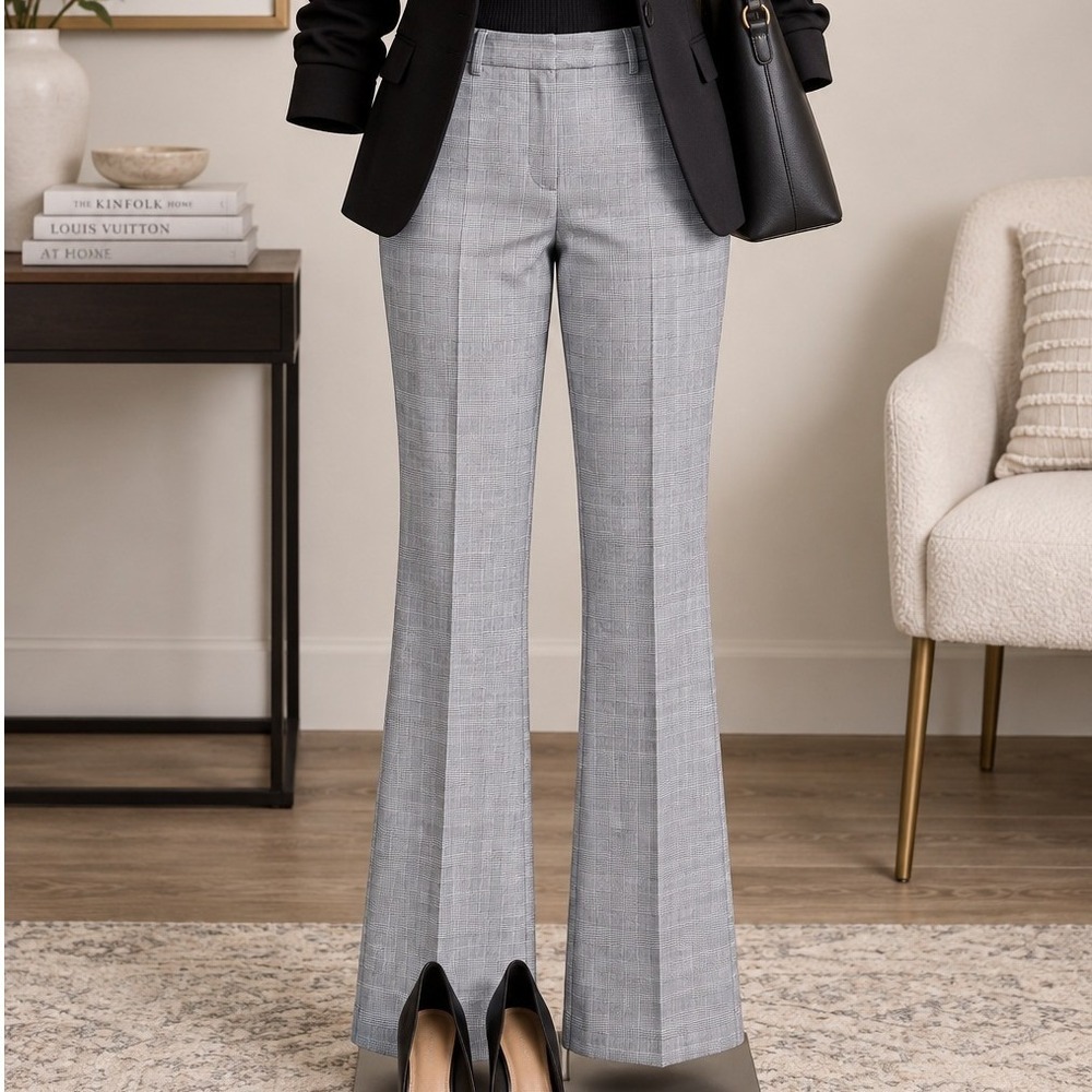 Express Columnist Barely Boot Gray Plaid Mid Rise Stretch Dress Pants Office 12